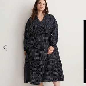 madewell Plus Dobby Tiered V-Neck Midi Dress